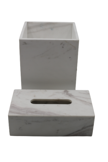 Picture of Etre Saloon White Dustbin,Tissue Box Cover set